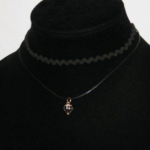 Beautiful black choker necklace with gold diamond charm 13-16"